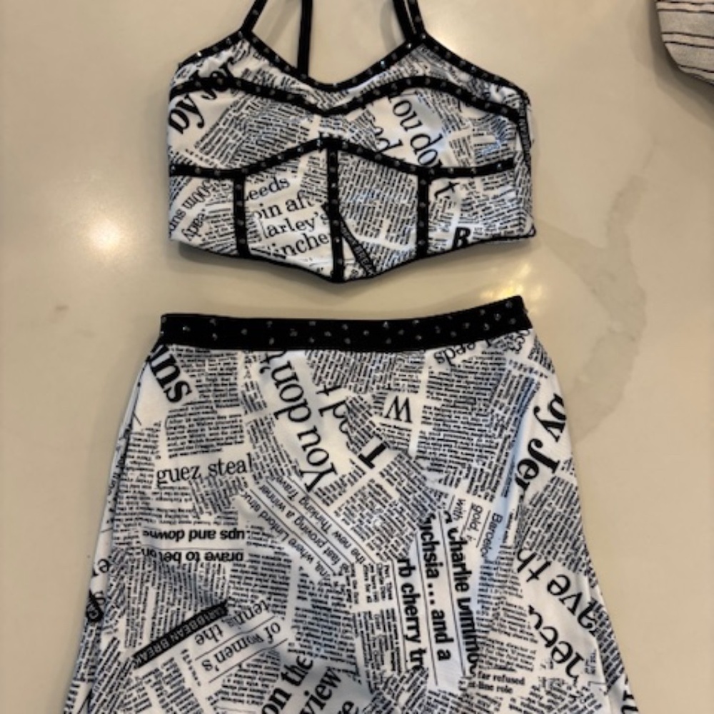 Dance Costume - CH XL - Newspaper Print Skirt & Top